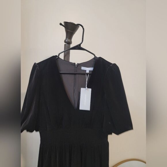 Antonio Melani Thelma Black Bubble Sleeve V-Neck Smocked Waist Tiered Sz 10 New - Picture 3 of 11